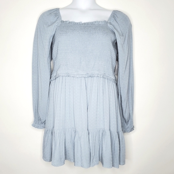 NWT Smocked Bodice Ruffle Hem Dress Size XL Puff Sleeve Square Neck Coquette - Picture 2 of 15